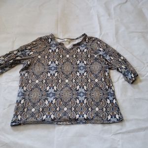 Paisley flowered tan navy white pullover top